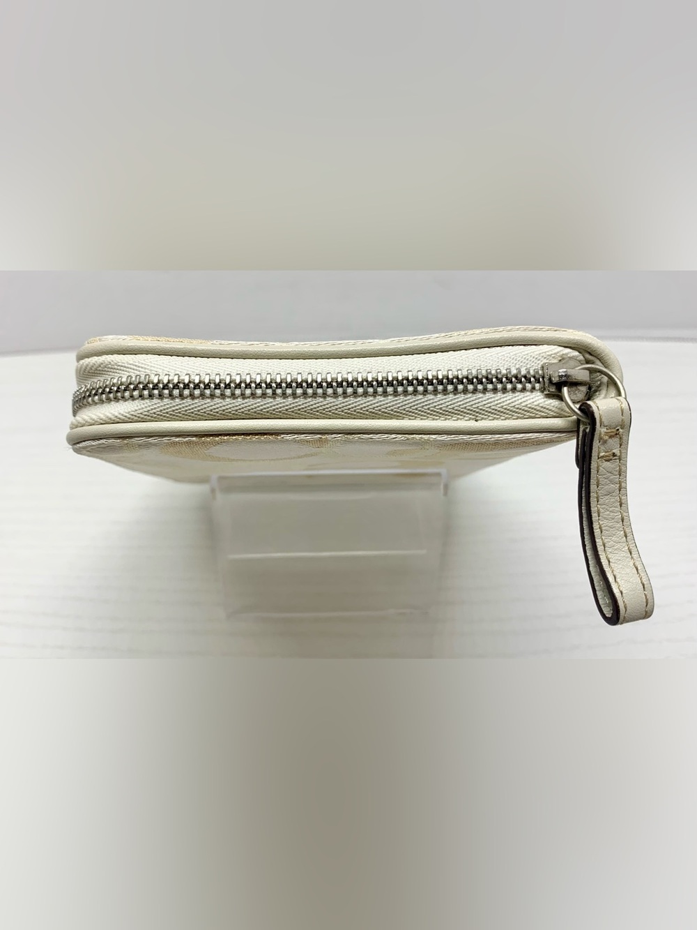 Coach Signature Zip Around Wallet Wristlet Khaki Ivory Snap Pocket - Picture 6 of 9